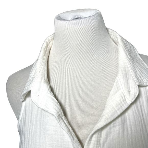 Monrow Gauze Cotton Henley Halter Collared Button Sleeveless Dress White Small - Picture 8 of 14